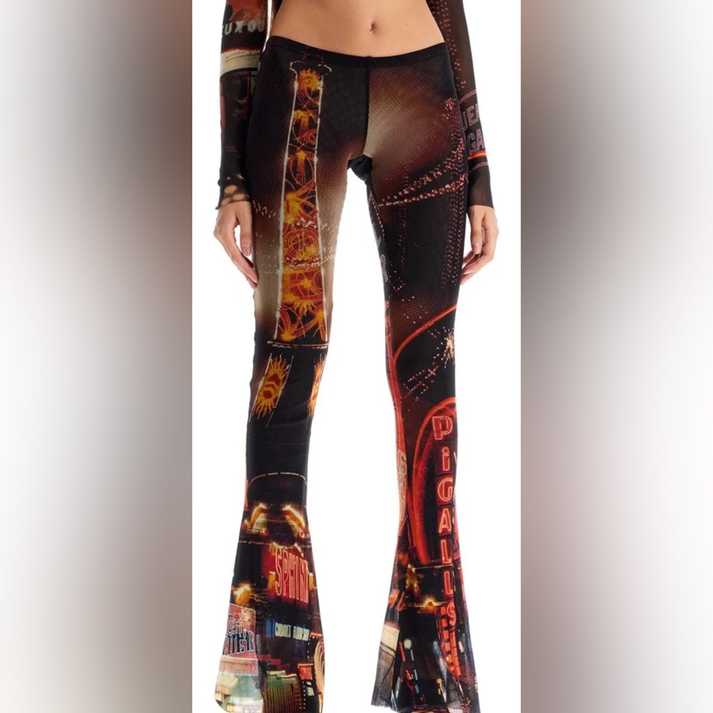 JEAN PAUL GAULTIER MESH FLARE PANTS RED PIGALLE PRINT